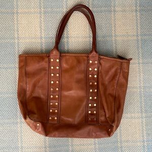 Tory Burch large leather tote in Cognac with logo studs